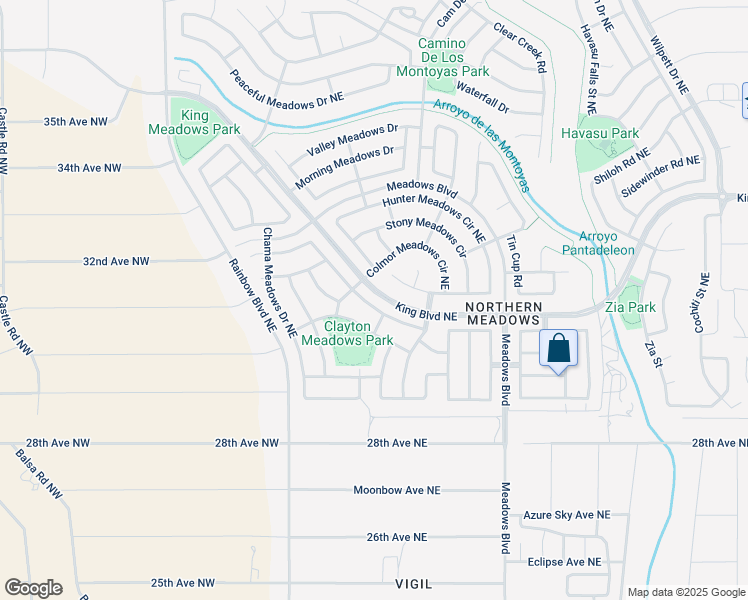 map of restaurants, bars, coffee shops, grocery stores, and more near 629 Santa Fe Meadows Drive Northeast in Rio Rancho