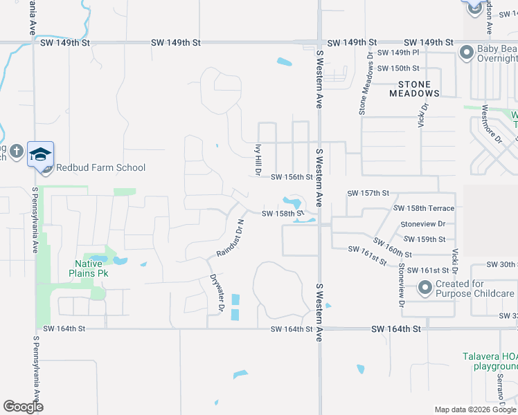 map of restaurants, bars, coffee shops, grocery stores, and more near 15804 Windstop Court in Oklahoma City