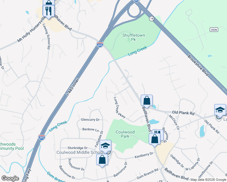 map of restaurants, bars, coffee shops, grocery stores, and more near 8911 Cameron Spring Road in Charlotte