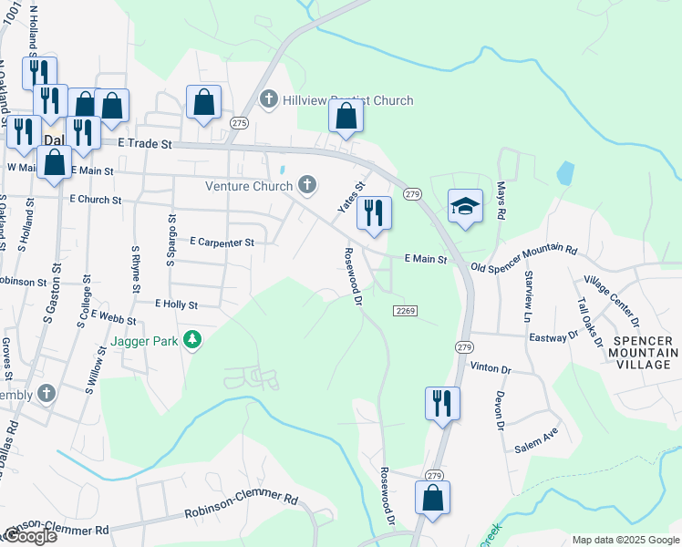 map of restaurants, bars, coffee shops, grocery stores, and more near 1014 Rosewood Drive in Dallas