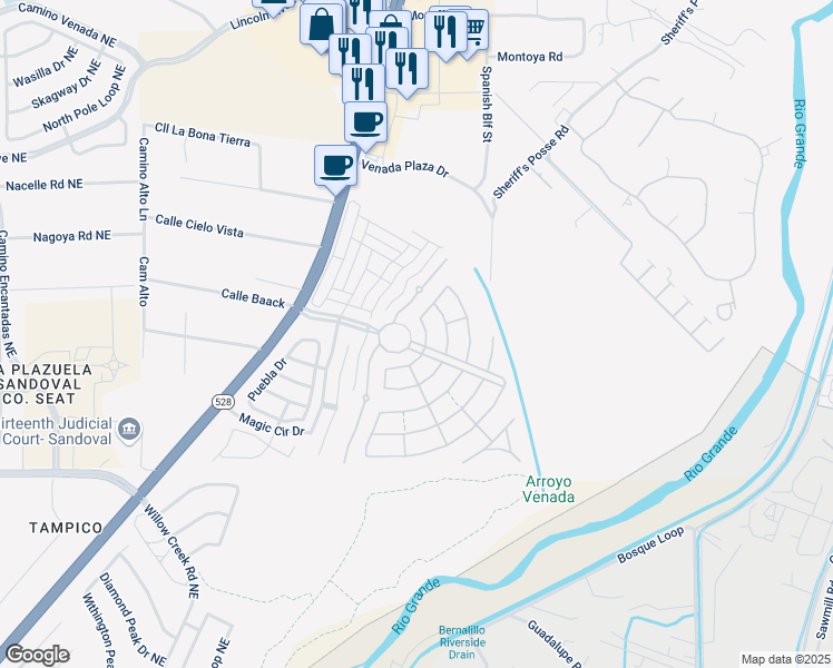 map of restaurants, bars, coffee shops, grocery stores, and more near 848 Cottonwood Circle in Bernalillo
