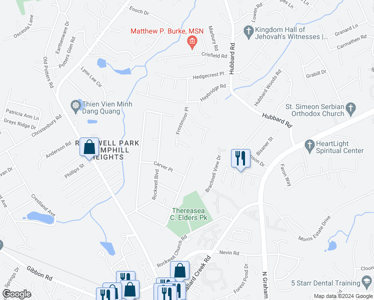 map of restaurants, bars, coffee shops, grocery stores, and more near 5318 Dewmorn Place in Charlotte