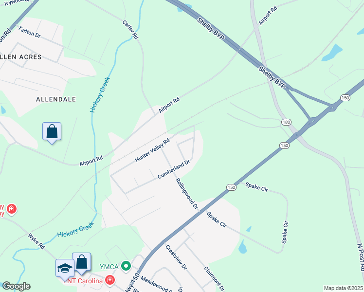 map of restaurants, bars, coffee shops, grocery stores, and more near 1007 Caldwell Circle in Shelby
