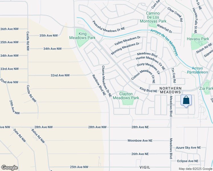 map of restaurants, bars, coffee shops, grocery stores, and more near 3202 Chama Meadows Drive Northeast in Rio Rancho
