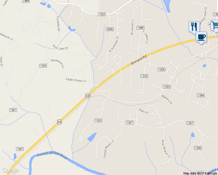 map of restaurants, bars, coffee shops, grocery stores, and more near 47 Timothy Lane in Etowah