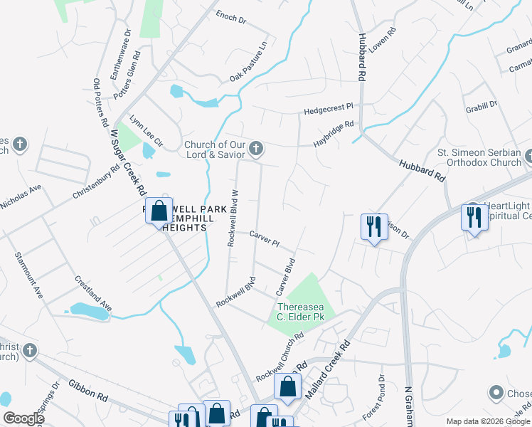 map of restaurants, bars, coffee shops, grocery stores, and more near 3205 Frostmoor Place in Charlotte