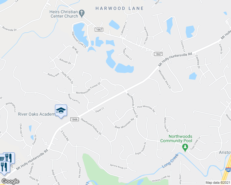 map of restaurants, bars, coffee shops, grocery stores, and more near 1607 Elk Creek Court in Charlotte