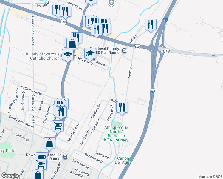 map of restaurants, bars, coffee shops, grocery stores, and more near 350 Athena Avenue in Bernalillo
