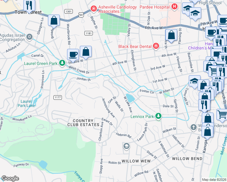 map of restaurants, bars, coffee shops, grocery stores, and more near 317 Ewarts Hill Road in Hendersonville