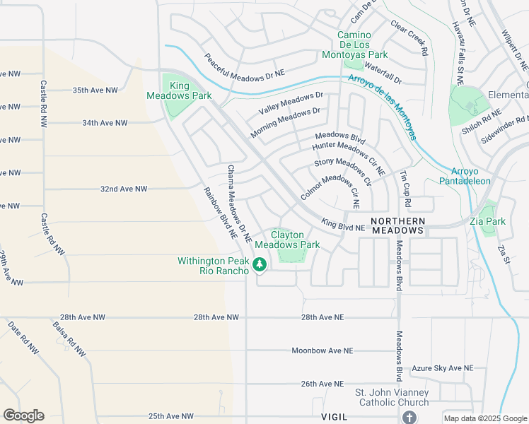 map of restaurants, bars, coffee shops, grocery stores, and more near 3197 Wingate Meadows Drive Northeast in Rio Rancho