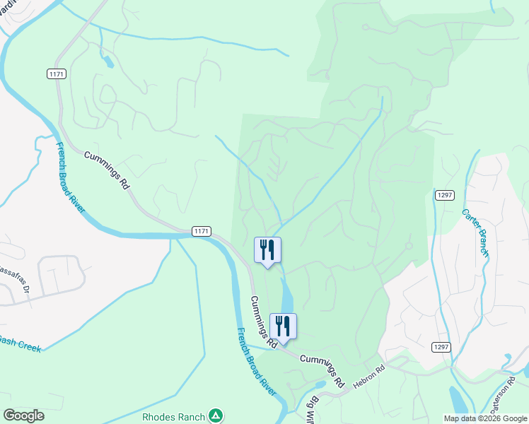 map of restaurants, bars, coffee shops, grocery stores, and more near 3112 Cove Loop Road in Hendersonville