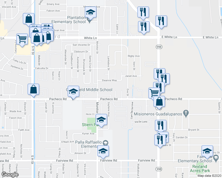 map of restaurants, bars, coffee shops, grocery stores, and more near 800 Karma Court in Bakersfield