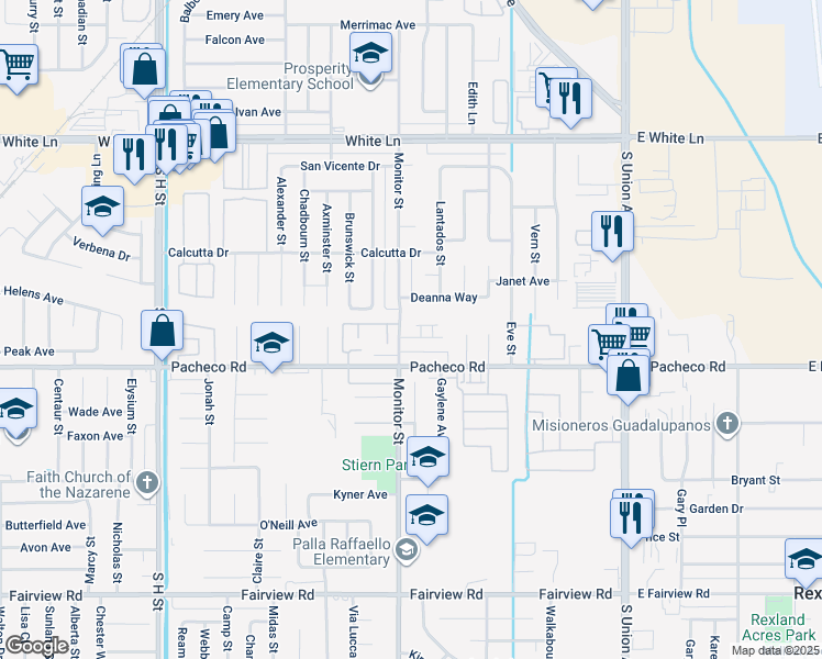 map of restaurants, bars, coffee shops, grocery stores, and more near 908 Karma Court in Bakersfield