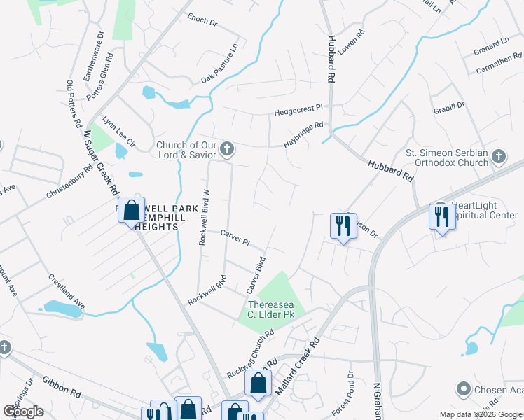 map of restaurants, bars, coffee shops, grocery stores, and more near 5318 Dewmorn Place in Charlotte
