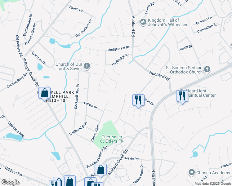 map of restaurants, bars, coffee shops, grocery stores, and more near 3302 Rillet Court in Charlotte