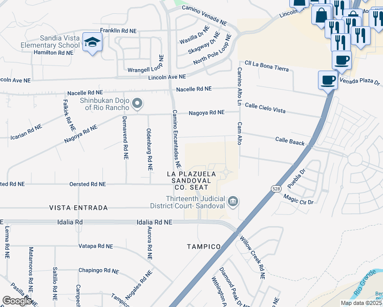 map of restaurants, bars, coffee shops, grocery stores, and more near 7201 Oersted Road Northeast in Rio Rancho