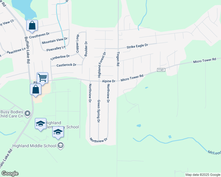 map of restaurants, bars, coffee shops, grocery stores, and more near 59 Northview Drive in Sanford
