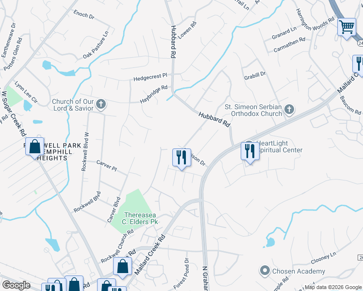 map of restaurants, bars, coffee shops, grocery stores, and more near 7003 Reeves Street in Charlotte