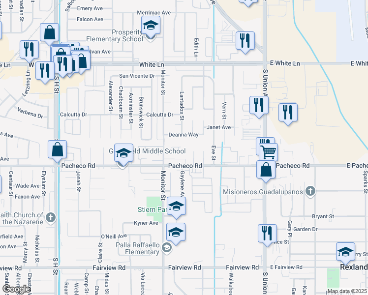 map of restaurants, bars, coffee shops, grocery stores, and more near 800 Karma Court in Bakersfield