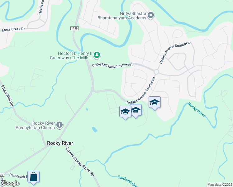 map of restaurants, bars, coffee shops, grocery stores, and more near Holden Avenue Southwest in Concord