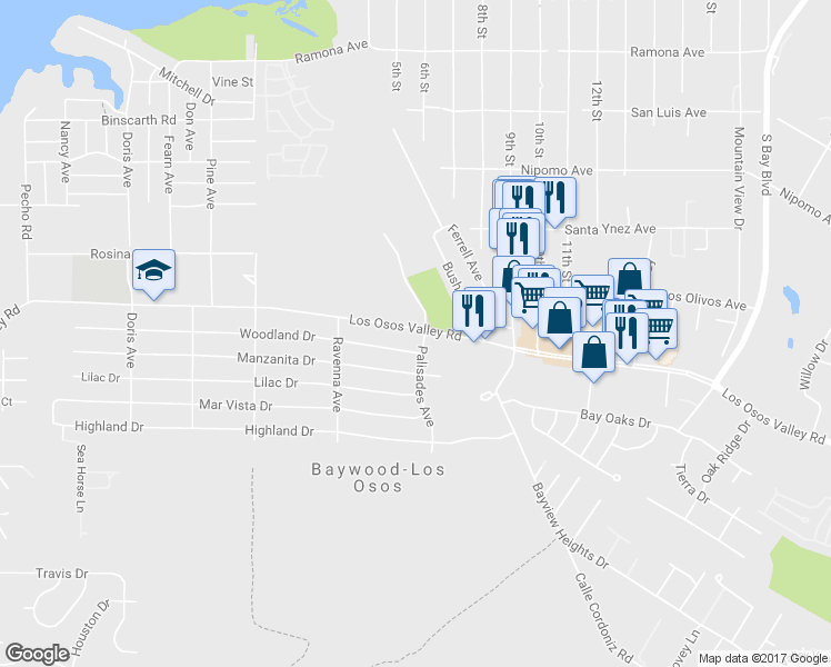 map of restaurants, bars, coffee shops, grocery stores, and more near 781 Los Osos Valley Road in Baywood-Los Osos