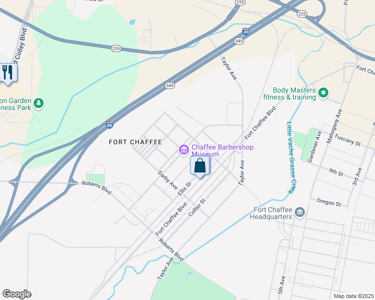map of restaurants, bars, coffee shops, grocery stores, and more near 803 Terry Street in Fort Smith