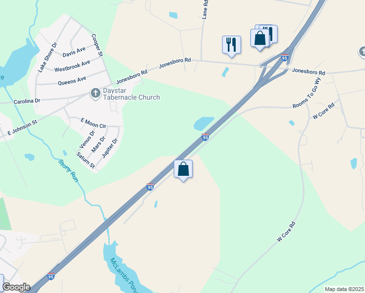 map of restaurants, bars, coffee shops, grocery stores, and more near 552 Jerry Carr Road in Dunn