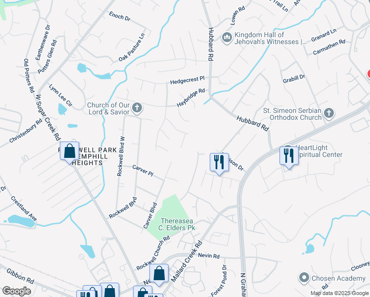 map of restaurants, bars, coffee shops, grocery stores, and more near 3302 Rillet Court in Charlotte