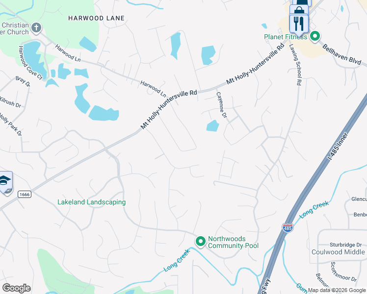 map of restaurants, bars, coffee shops, grocery stores, and more near 9124 Mountain Aire Circle in Charlotte