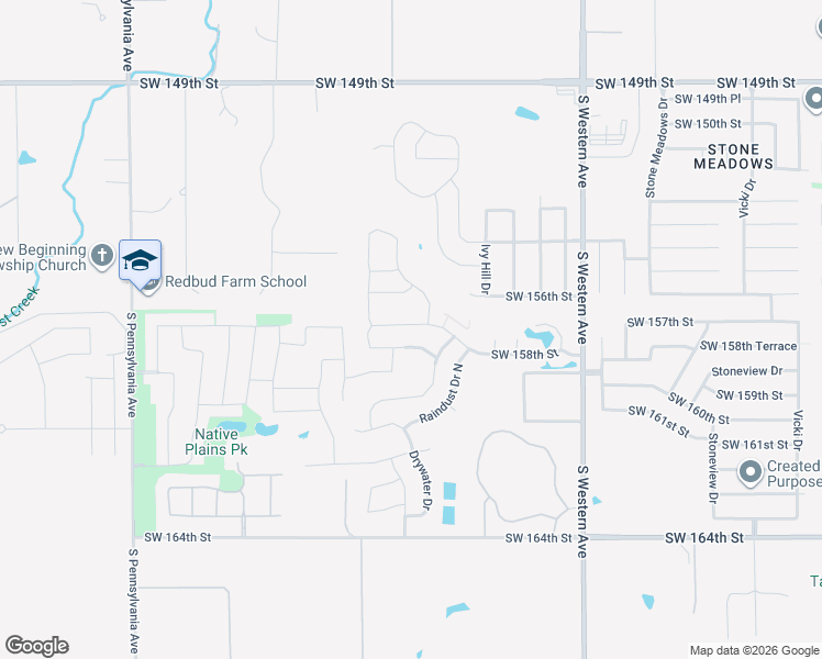 map of restaurants, bars, coffee shops, grocery stores, and more near 1209 Southwest 159th Terrace in Oklahoma City