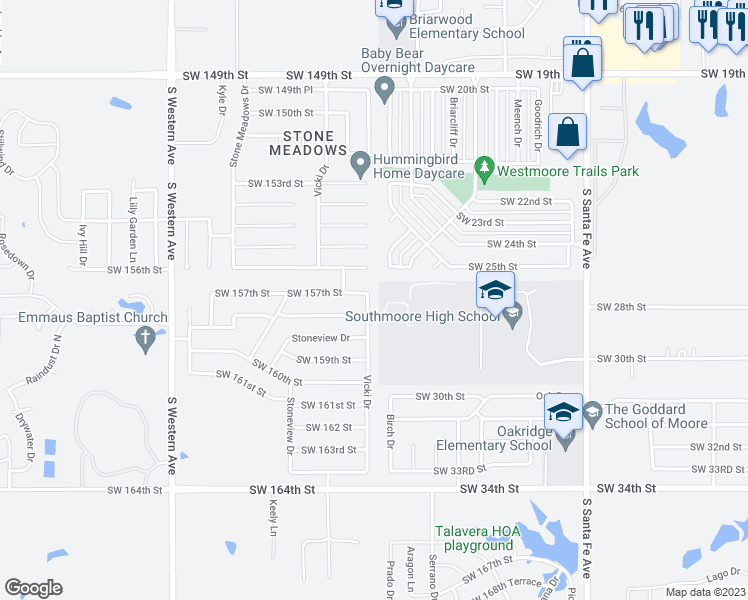 map of restaurants, bars, coffee shops, grocery stores, and more near 15808 Vicki Drive in Oklahoma City
