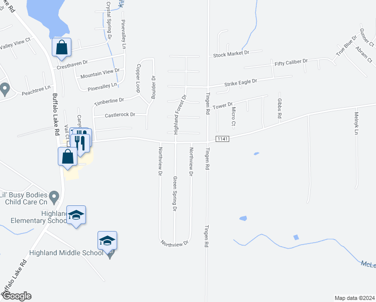 map of restaurants, bars, coffee shops, grocery stores, and more near 34 Northview Drive in Sanford