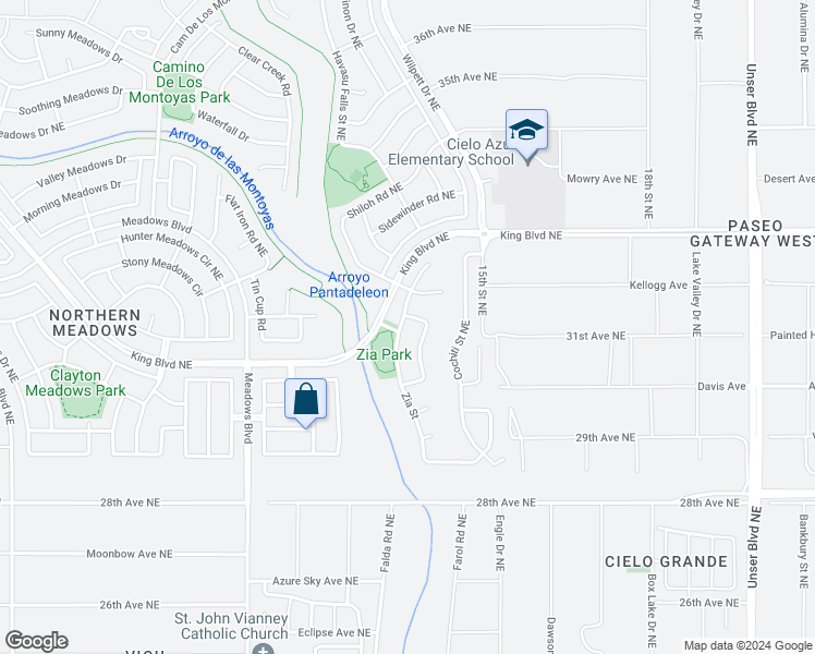 map of restaurants, bars, coffee shops, grocery stores, and more near 3268 Zia Street in Rio Rancho