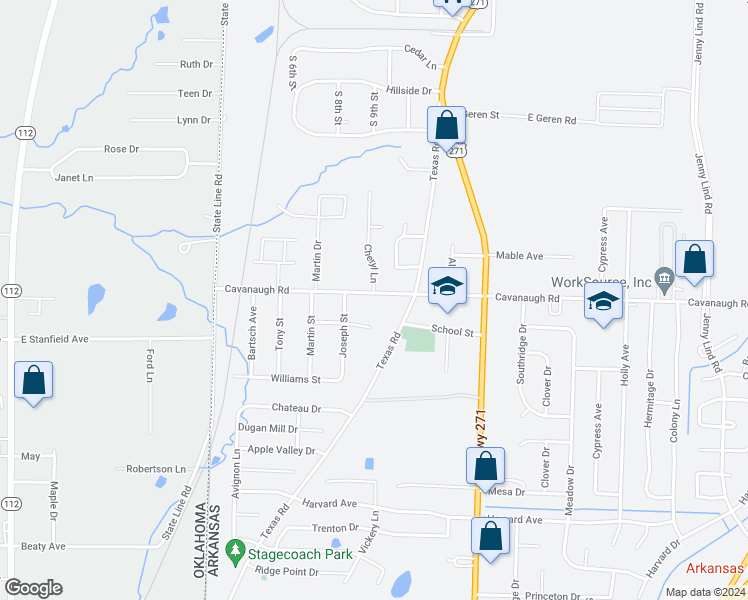 map of restaurants, bars, coffee shops, grocery stores, and more near 930 Cavanaugh Road in Fort Smith