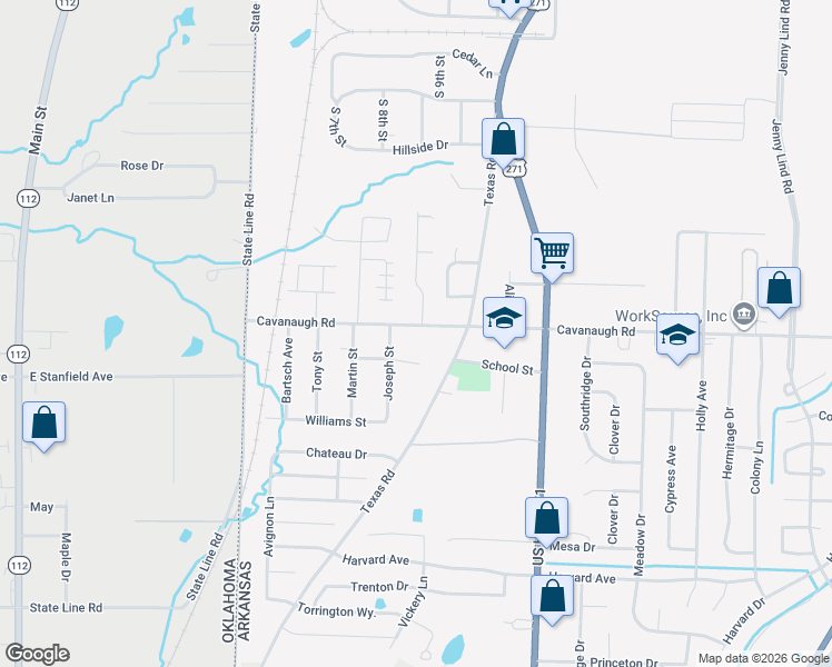 map of restaurants, bars, coffee shops, grocery stores, and more near 910 Cavanaugh Road in Fort Smith