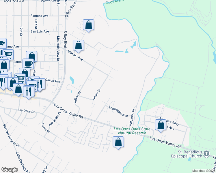 map of restaurants, bars, coffee shops, grocery stores, and more near 1960 Andre Street in Baywood-Los Osos