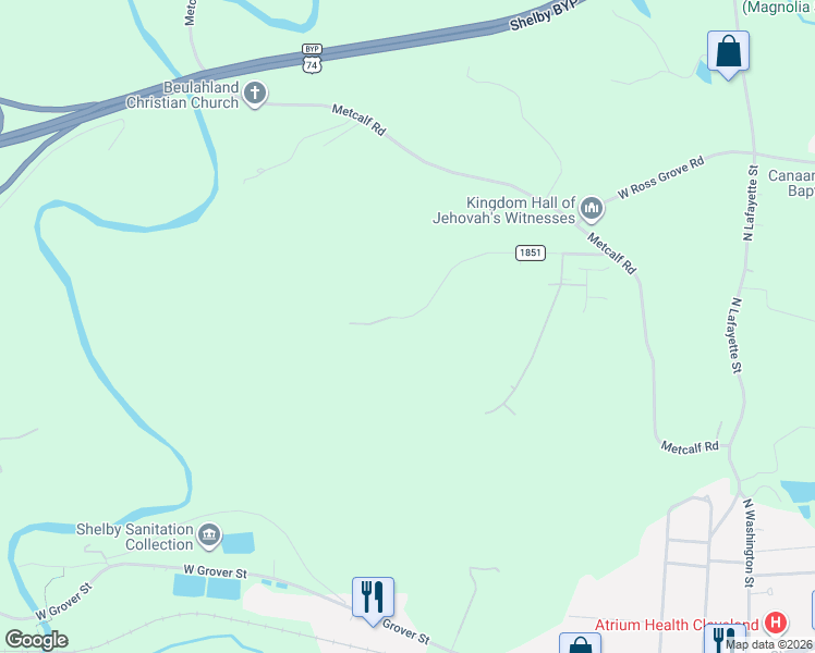 map of restaurants, bars, coffee shops, grocery stores, and more near 371 Magness Road in Shelby