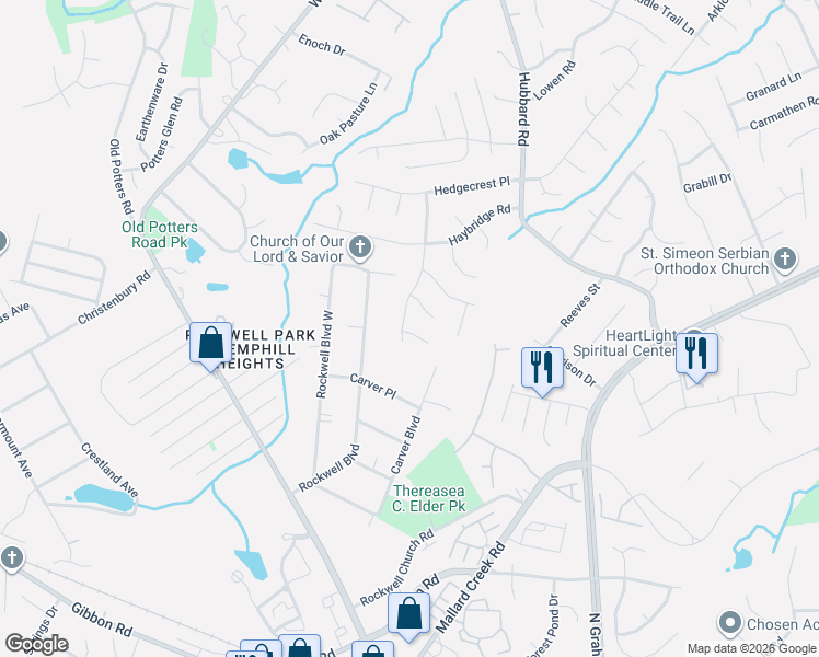 map of restaurants, bars, coffee shops, grocery stores, and more near 5318 Dewmorn Place in Charlotte
