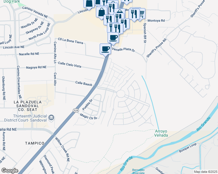 map of restaurants, bars, coffee shops, grocery stores, and more near 901 Palo Alto Court in Bernalillo