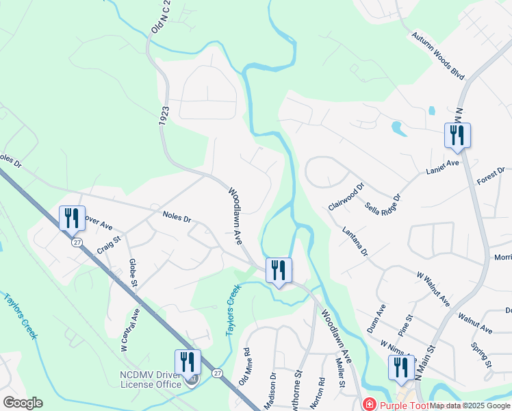 map of restaurants, bars, coffee shops, grocery stores, and more near 109 Creek in Mount Holly