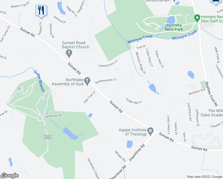 map of restaurants, bars, coffee shops, grocery stores, and more near Carronbridge Lane in Charlotte