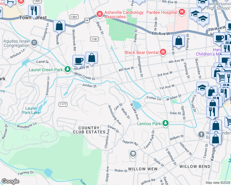 map of restaurants, bars, coffee shops, grocery stores, and more near 317 Ewarts Hill Road in Hendersonville