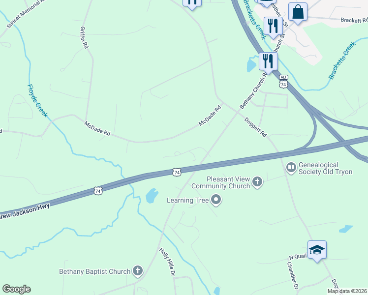 map of restaurants, bars, coffee shops, grocery stores, and more near 163 Grayson Bostic Road in Forest City
