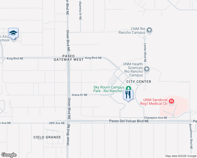 map of restaurants, bars, coffee shops, grocery stores, and more near Painted Hills Avenue Northeast in Rio Rancho