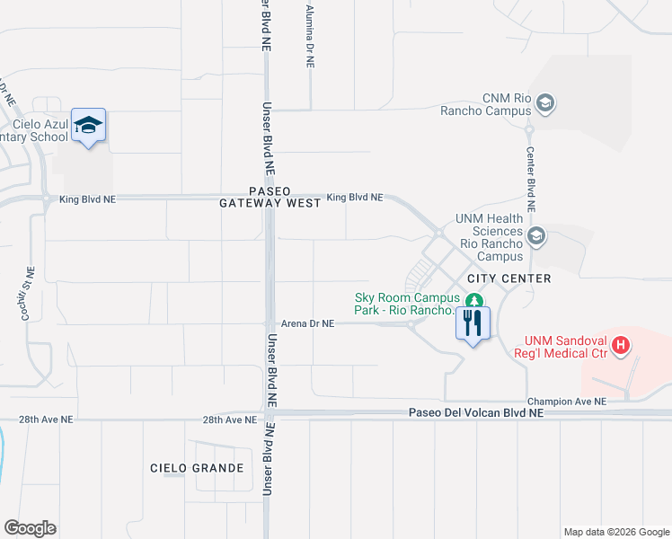 map of restaurants, bars, coffee shops, grocery stores, and more near Painted Hills Avenue Northeast in Rio Rancho
