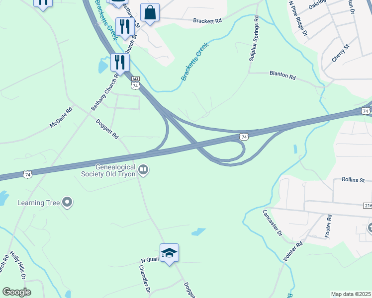 map of restaurants, bars, coffee shops, grocery stores, and more near Andrew Jackson Highway in Forest City