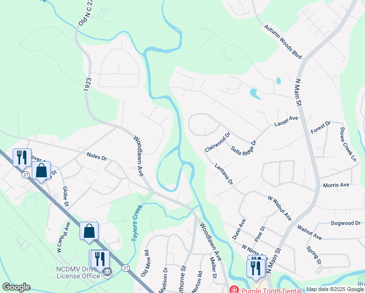 map of restaurants, bars, coffee shops, grocery stores, and more near Woodlawn Ave in Mt Holly