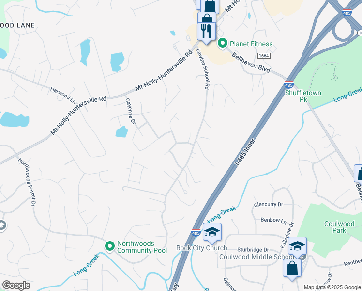 map of restaurants, bars, coffee shops, grocery stores, and more near 9510 Isaac Hunter Drive in Charlotte