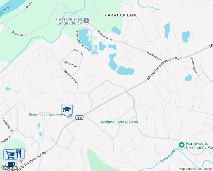map of restaurants, bars, coffee shops, grocery stores, and more near 11302 Northwoods Forest Drive in Charlotte