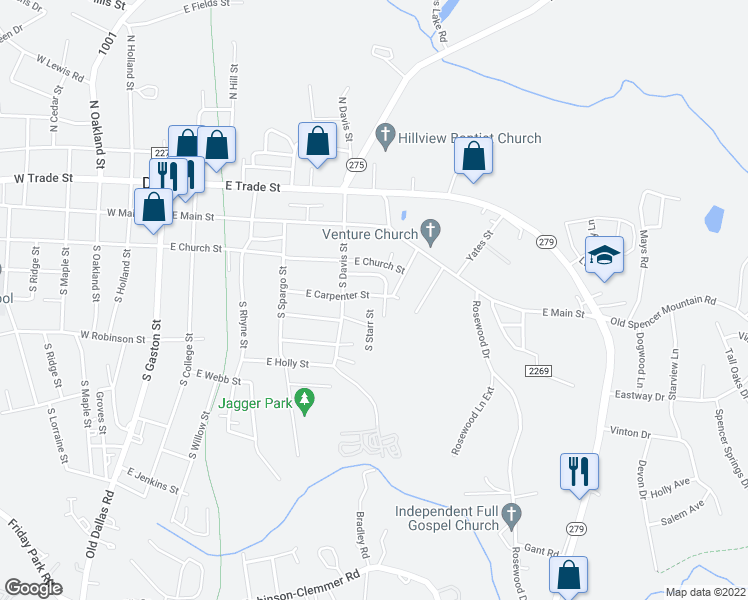 map of restaurants, bars, coffee shops, grocery stores, and more near 611 East Carpenter Street in Dallas